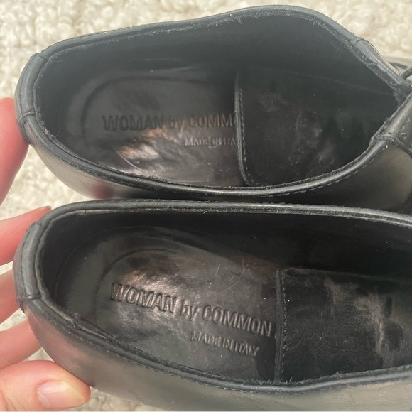 Woman by Common Projects Vero Cuoio Lace Up Heeled Black Leather Booties 38 - Picture 5 of 8